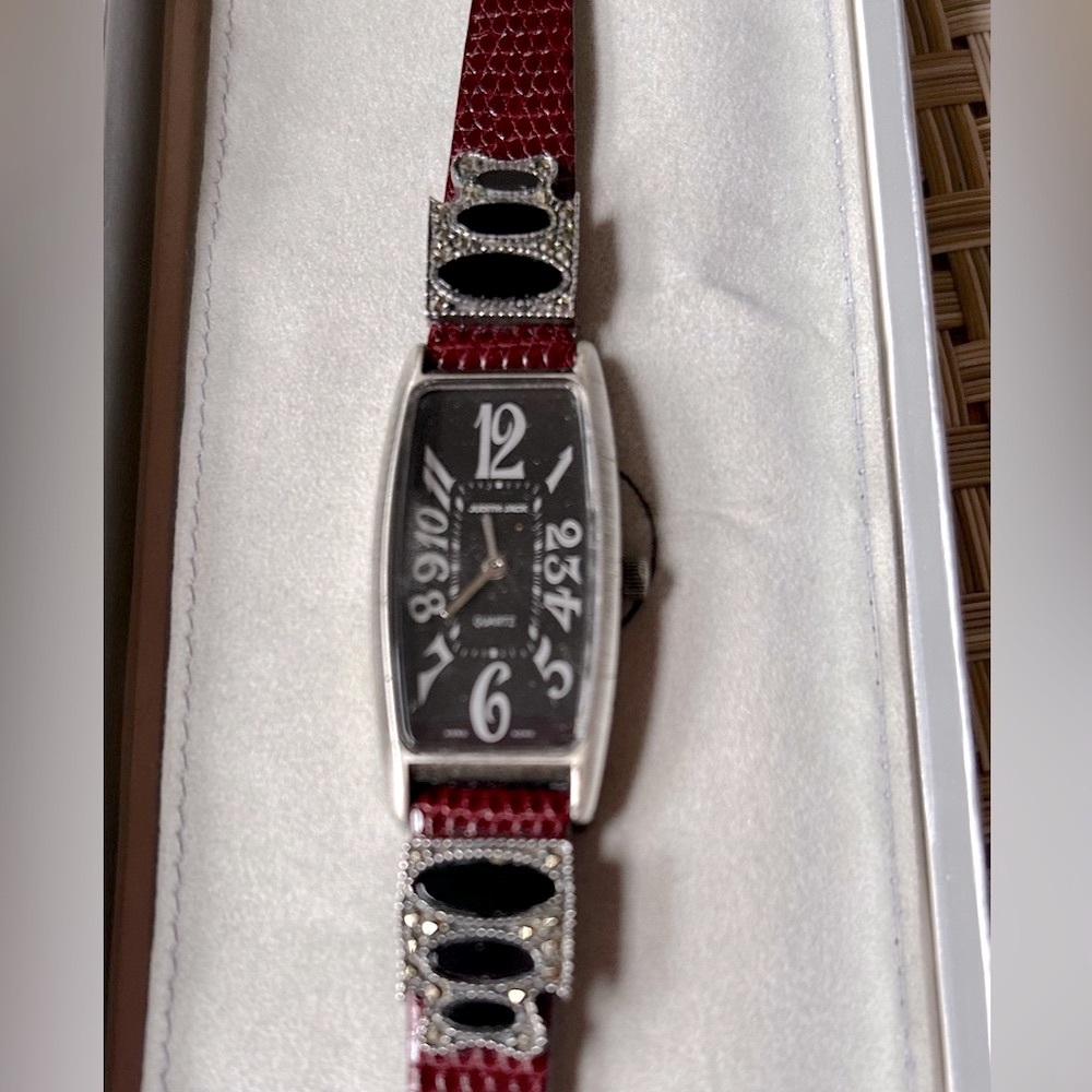 Vintage Judith Jack watch. Sterling, marcasites, black onyx.